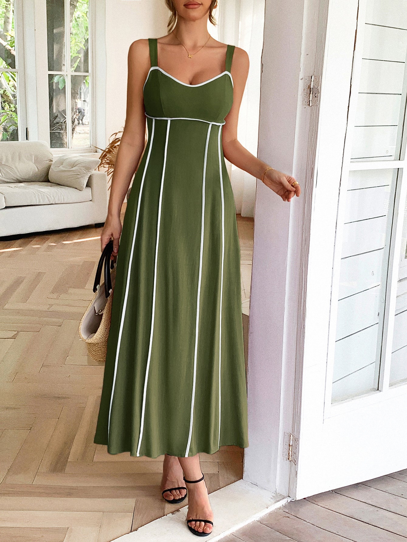 Striped Sleeveless Midi Dress in - by Malbusaat