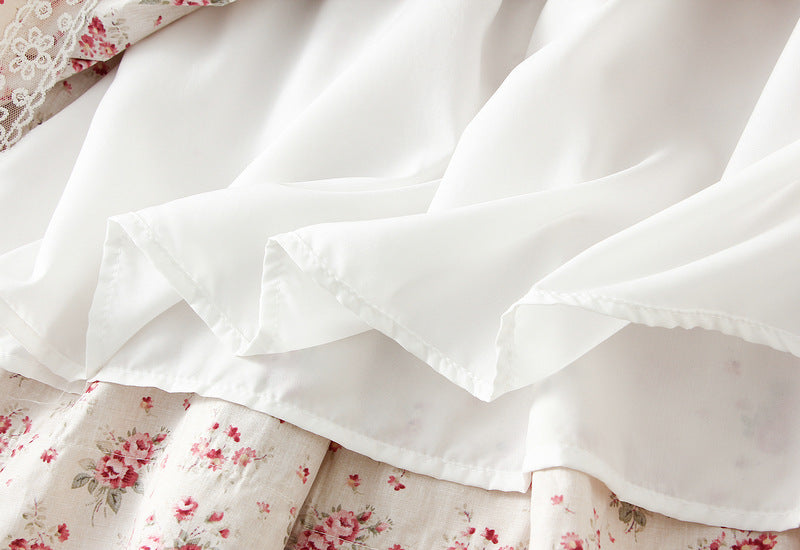 Pastoral Floral Tiered Lace Skirt in - by Malbusaat