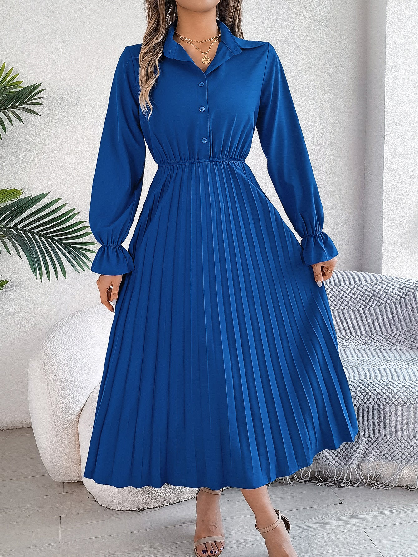 Elegant Collared Maxi Dress in - by Malbusaat