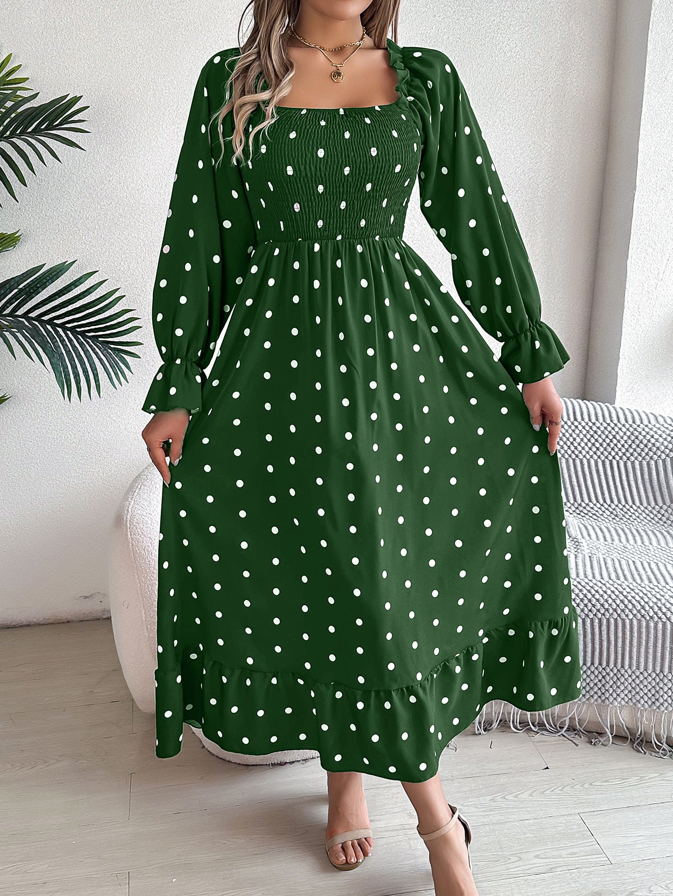 Elegant Polka Dot Maxi Dress in - by Malbusaat