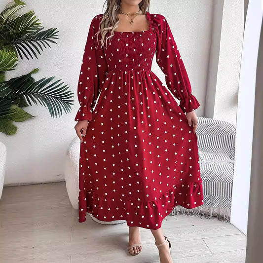 Elegant Polka Dot Maxi Dress in - by Malbusaat