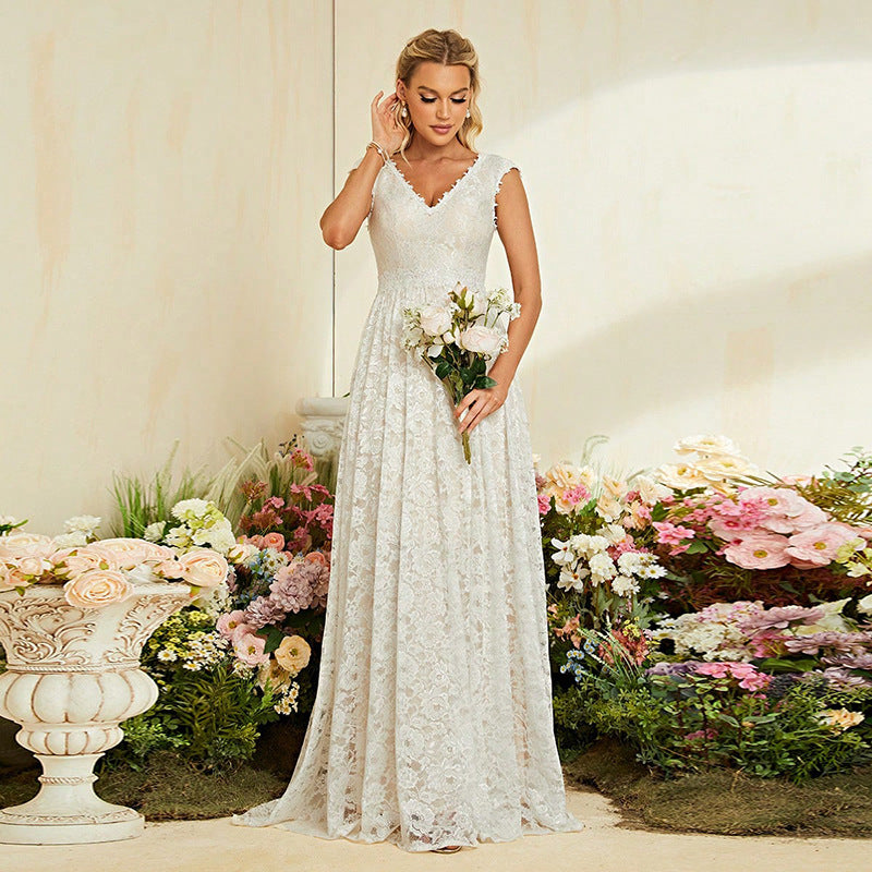 Elegant Lace Maxi Dress in - by Malbusaat