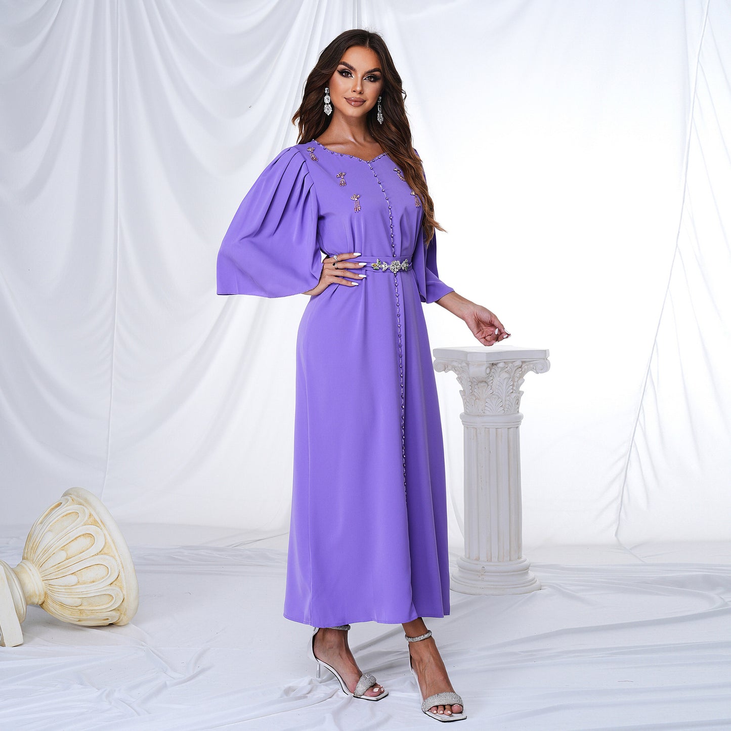 Rhinestone Belted Maxi Dress in - Maxi Dress, Dresses by Malbusaat