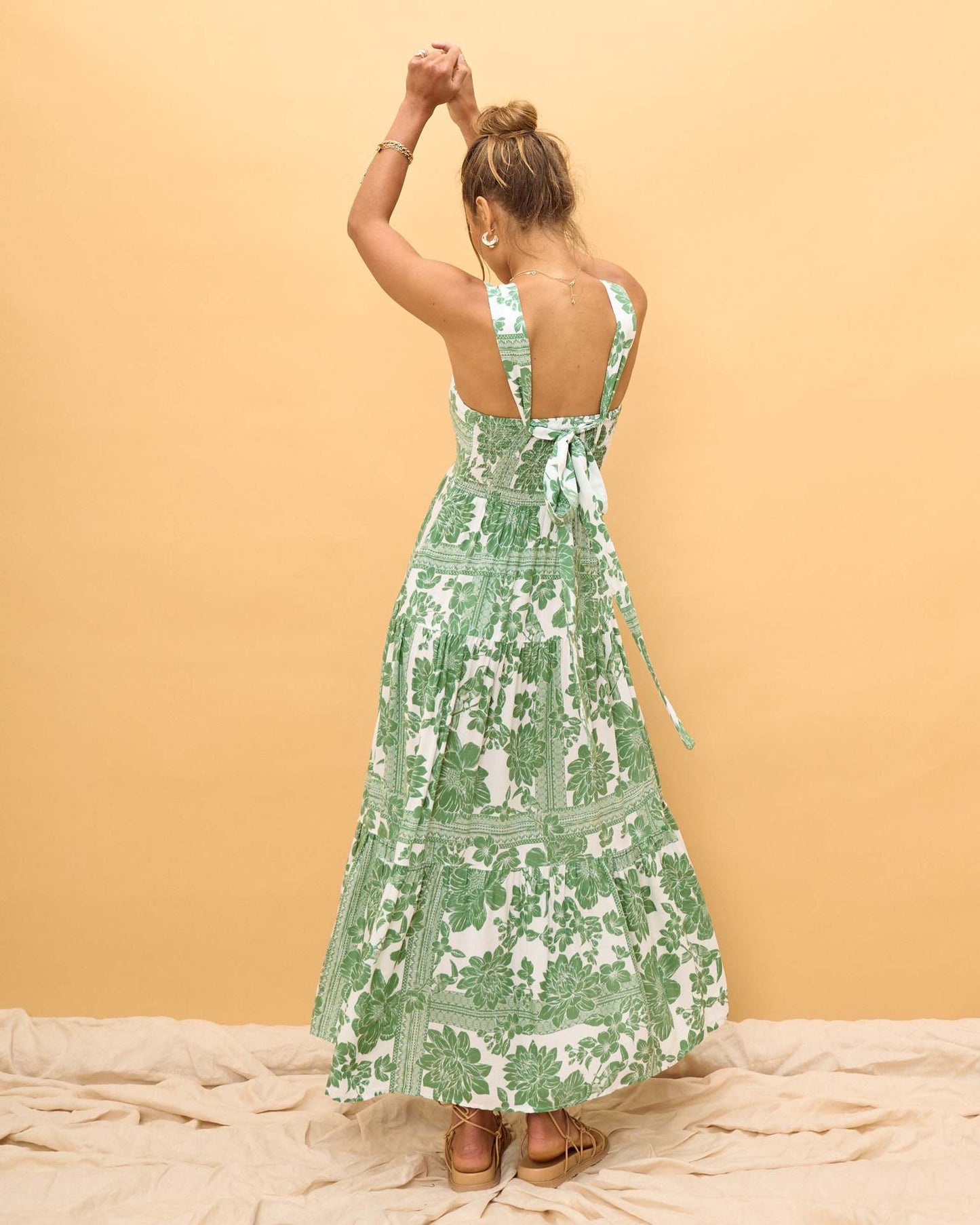 Boho Print Smocked Spaghetti Strap Midi Dress