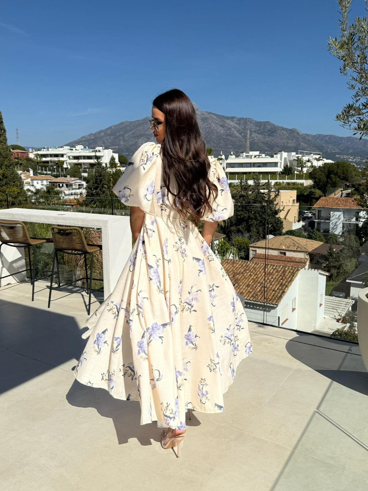Floral V-Neck Puff Sleeve Maxi