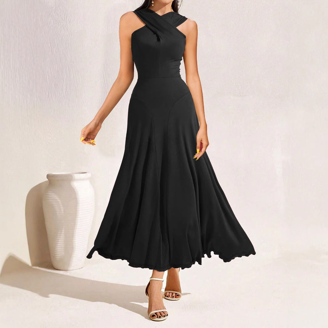Cross Chest Sleeveless Maxi in Black - A line dress,Maxi Dress by Malbusaat