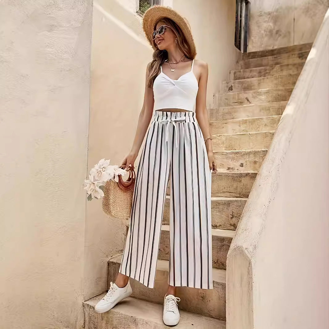 High-Waist Striped Wide-Leg Pants in - by Malbusaat