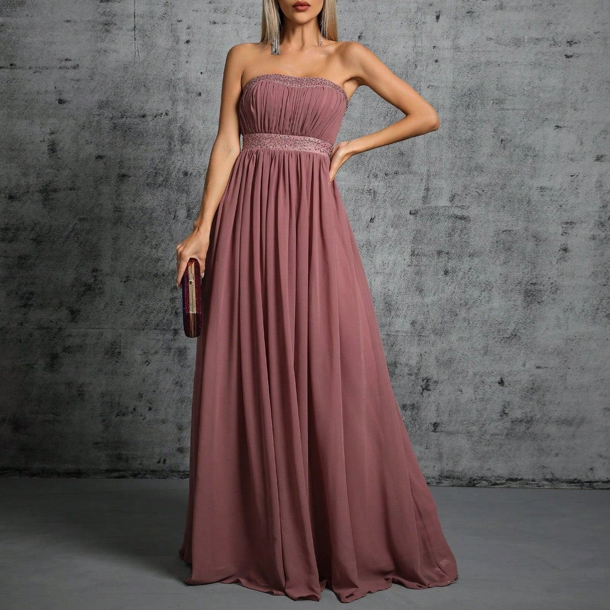 Elegant Strapless Tube Maxi in - by Malbusaat