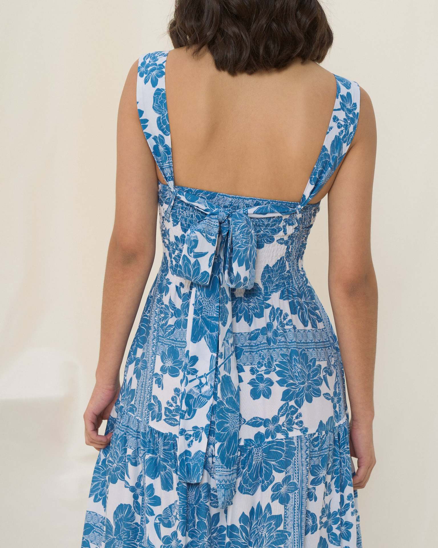 Boho Print Smocked Spaghetti Strap Midi Dress in - by Malbusaat