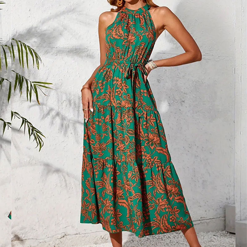 Ethnic Print Halter Sleeveless Maxi in - by Malbusaat