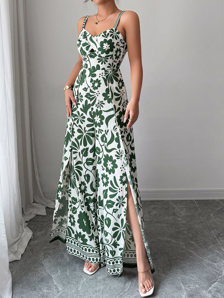 Elegant Printed Sleeveless V Neck Dress