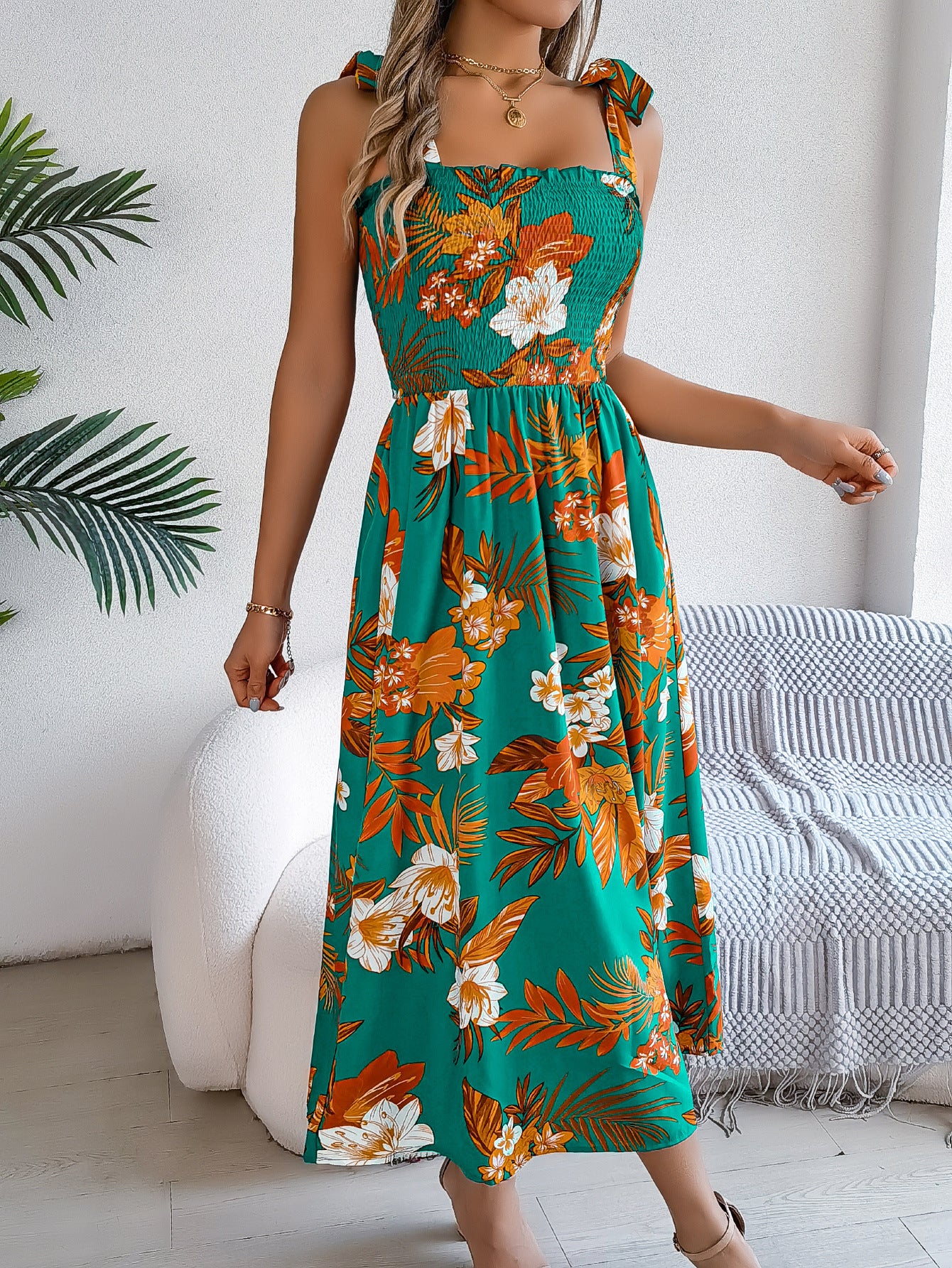 Boho Floral Maxi Dress in - by Malbusaat