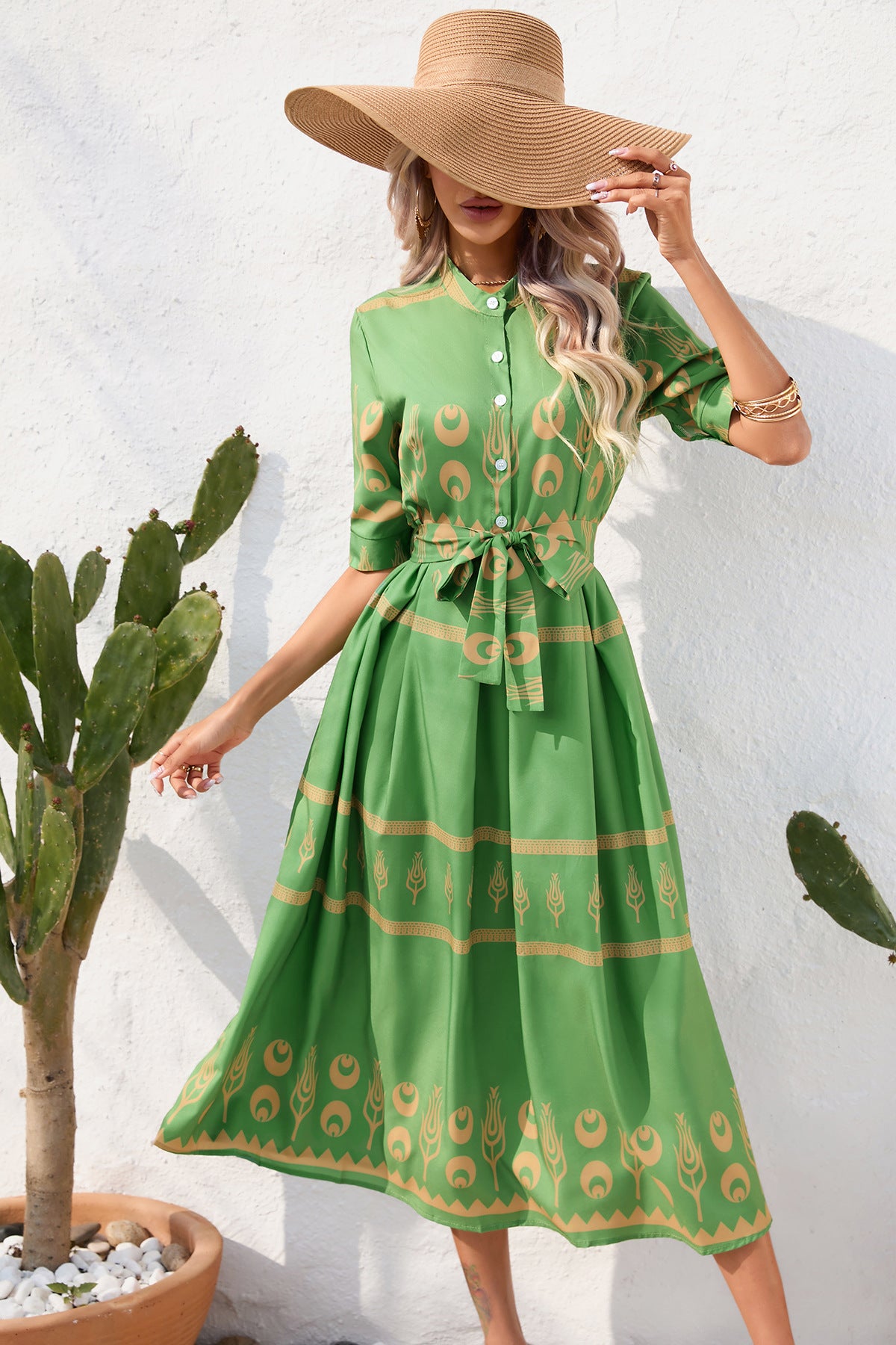 Printed Half Sleeve Maxi Dress in - by Malbusaat