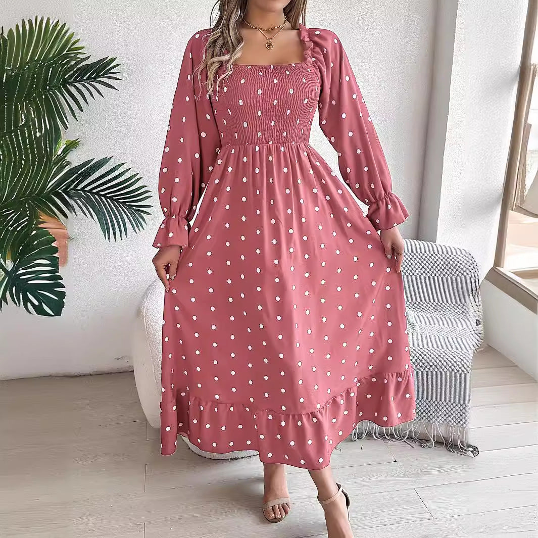 Elegant Polka Dot Maxi Dress in - by Malbusaat