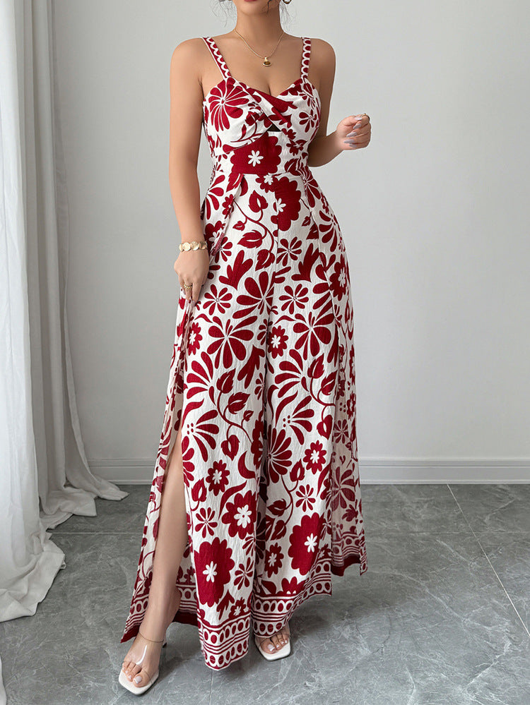 Elegant Printed Sleeveless V Neck Dress in - by Malbusaat