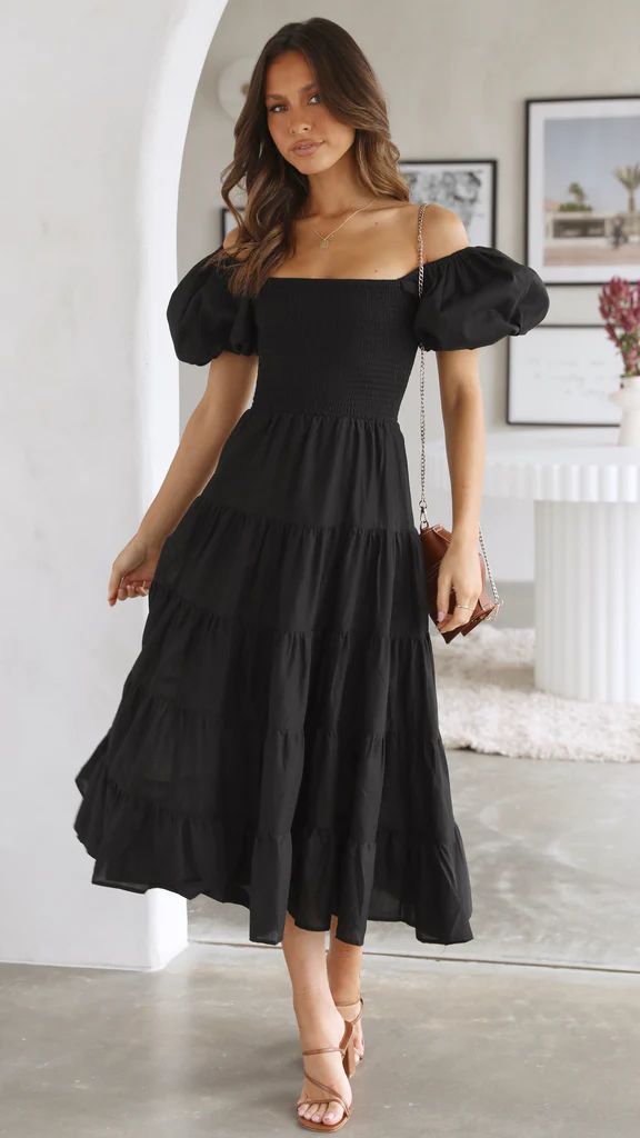 Printed Off-Shoulder Puff Sleeve Maxi in - by Malbusaat