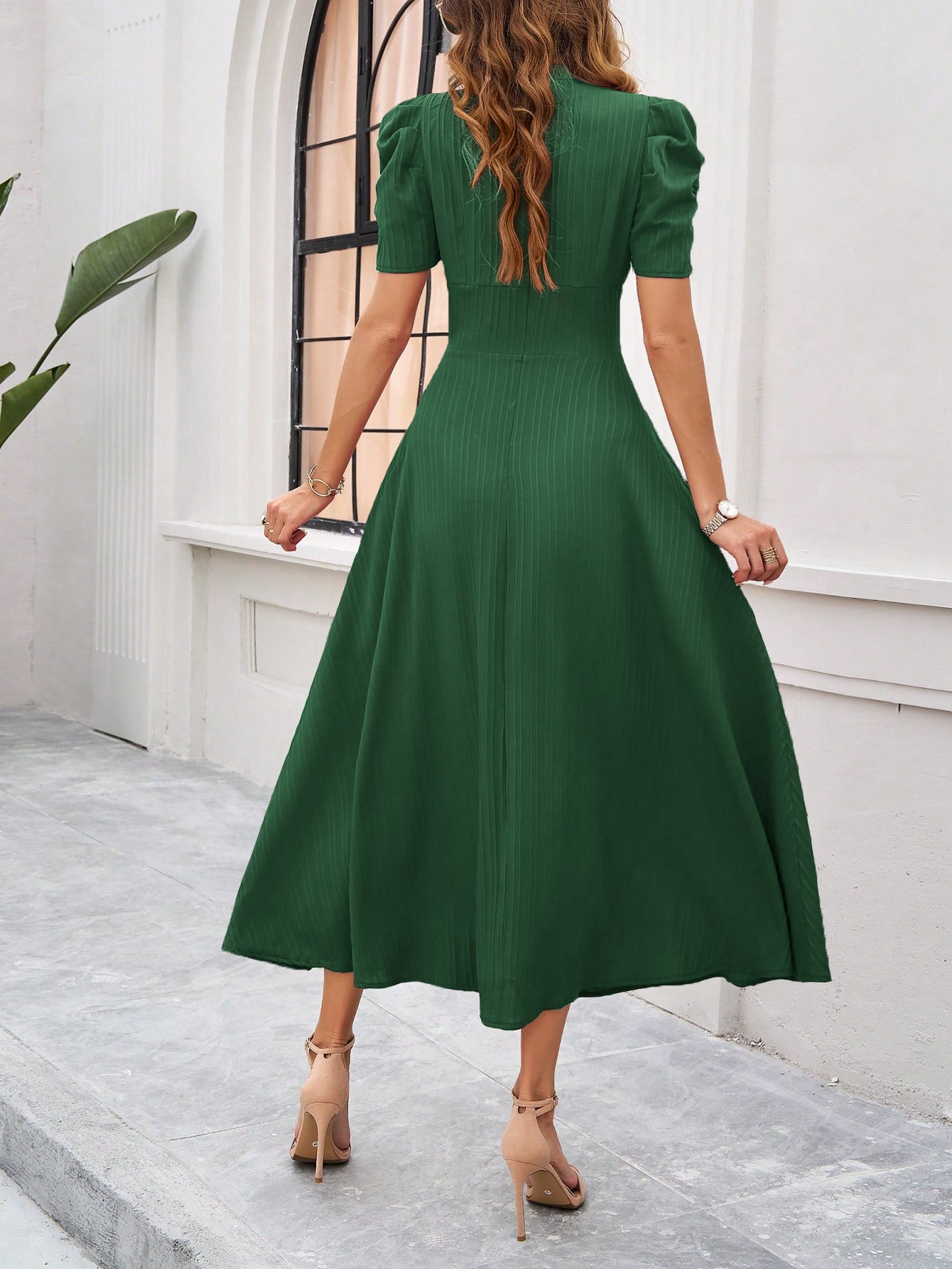 V Neck Short Sleeve High Waist Maxi