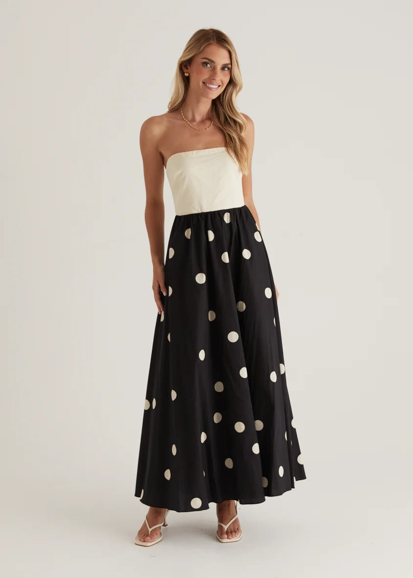 Strapless Polka Dot Swing Maxi in - by Malbusaat