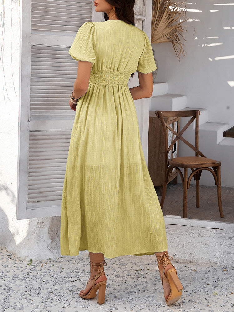 Split V-neck High Waist Maxi in - by Malbusaat