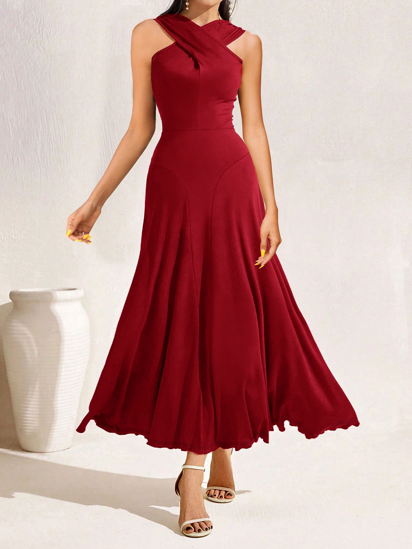 Cross Chest Sleeveless Maxi in - A line dress,Maxi Dress by Malbusaat