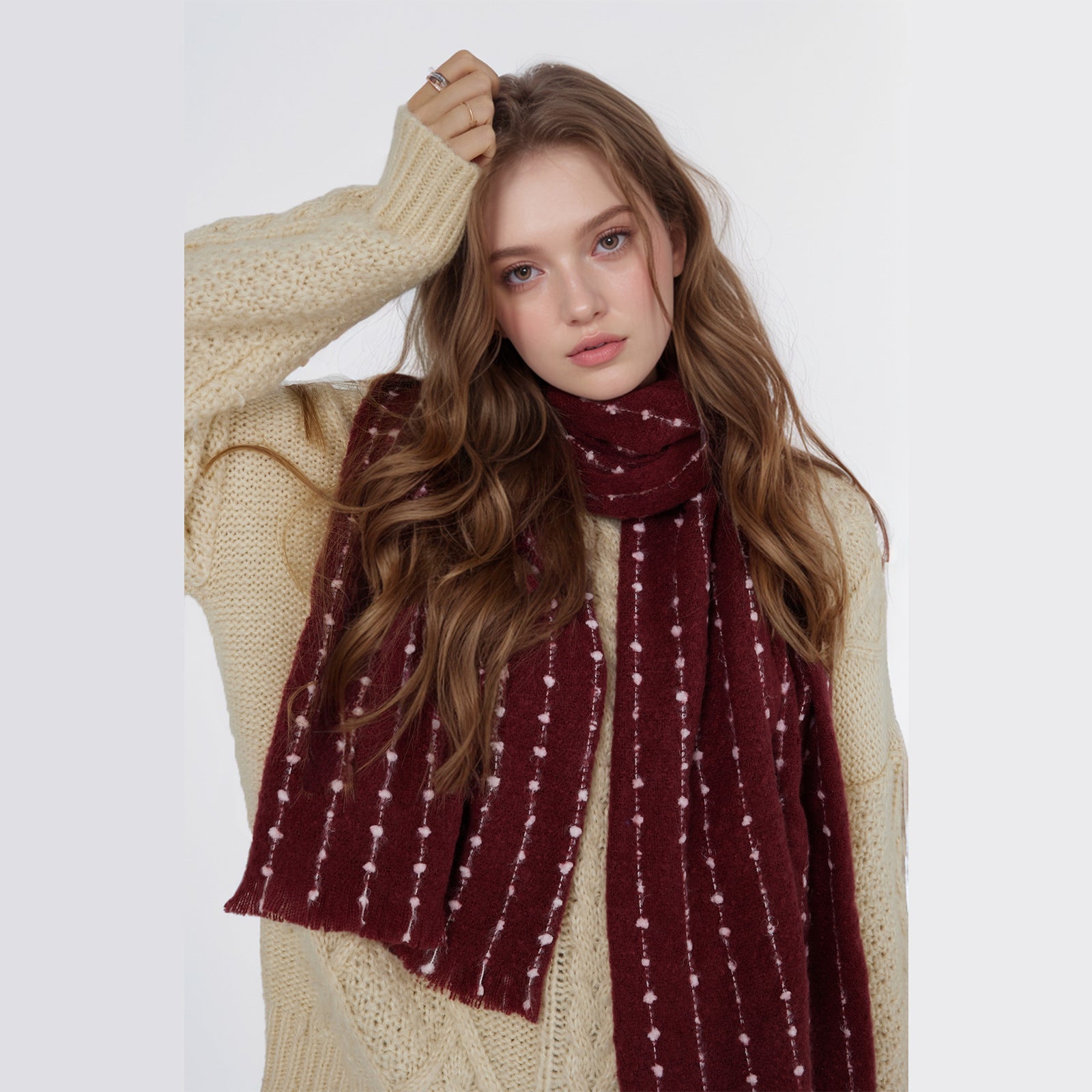 Warm Polka Dot Scarf in One Size Red and White Dots - by Malbusaat