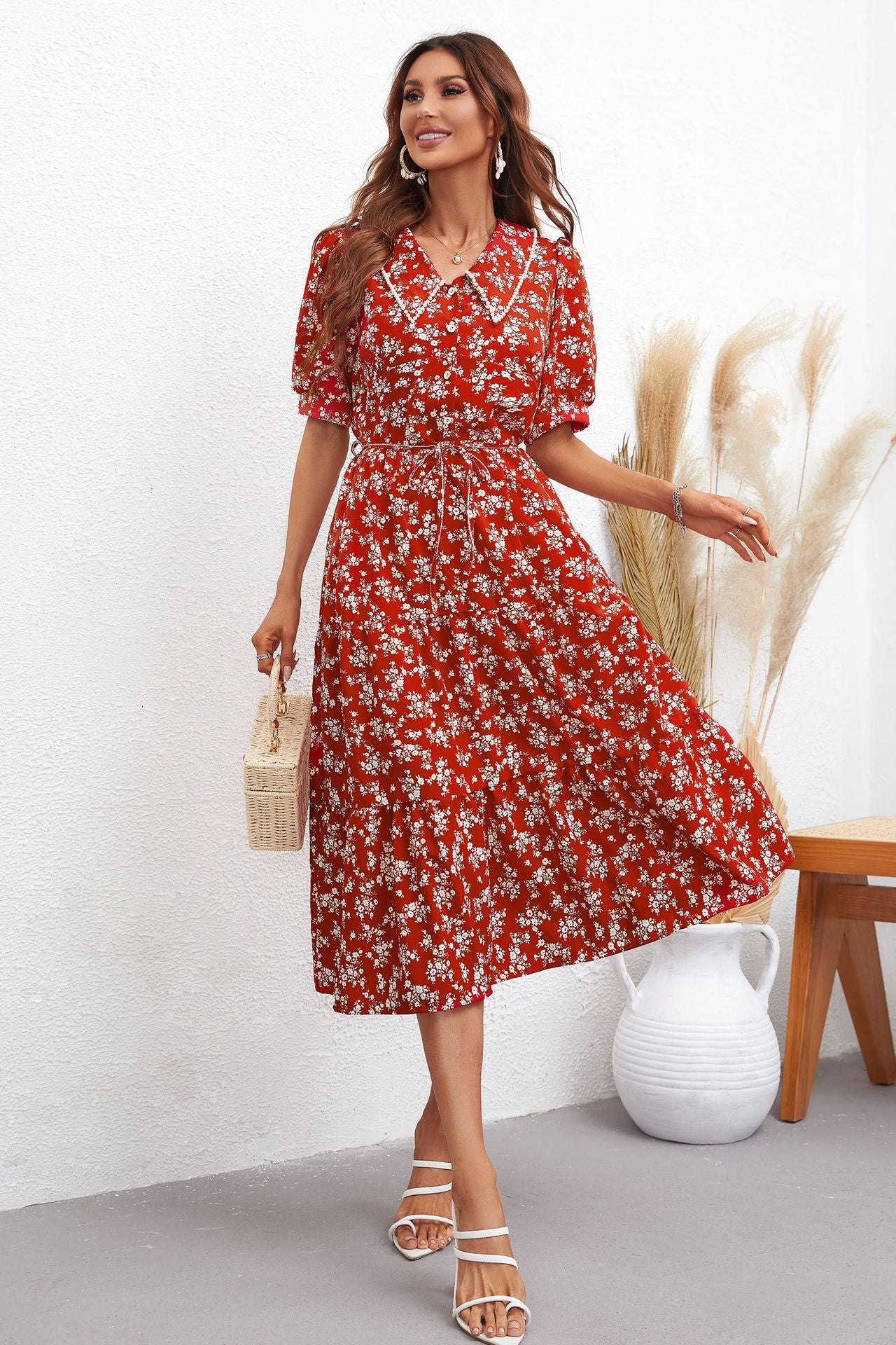 Elegant Floral Collared Maxi Dress in - by Malbusaat