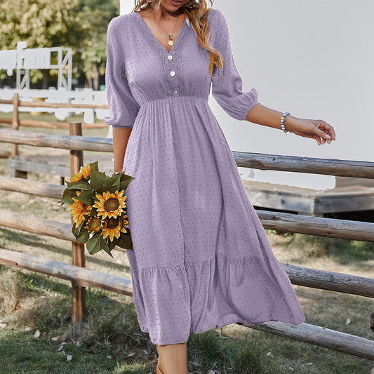Elegant V-Neck Tiered Maxi in - by Malbusaat