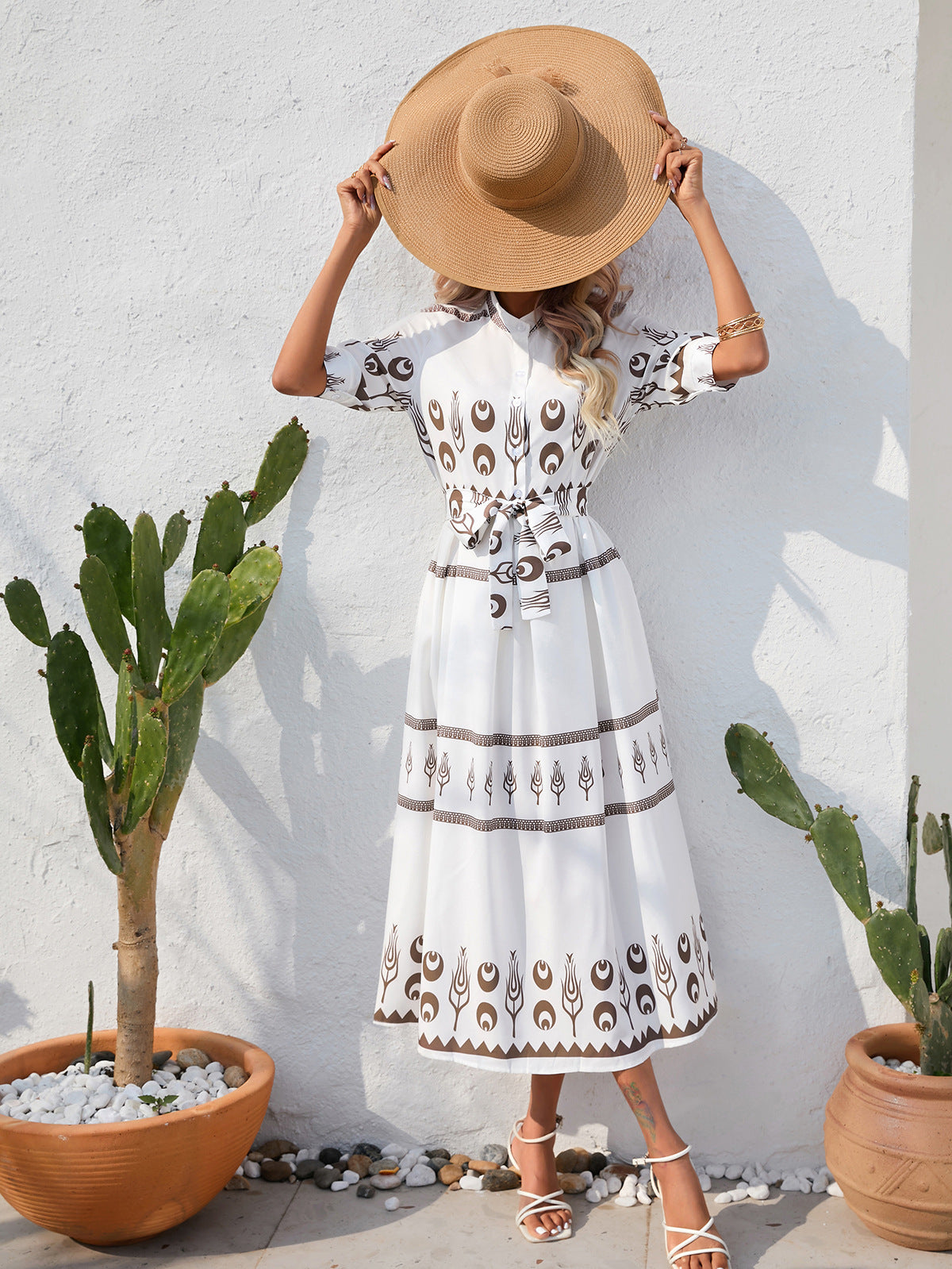 Printed Half Sleeve Maxi Dress in - by Malbusaat