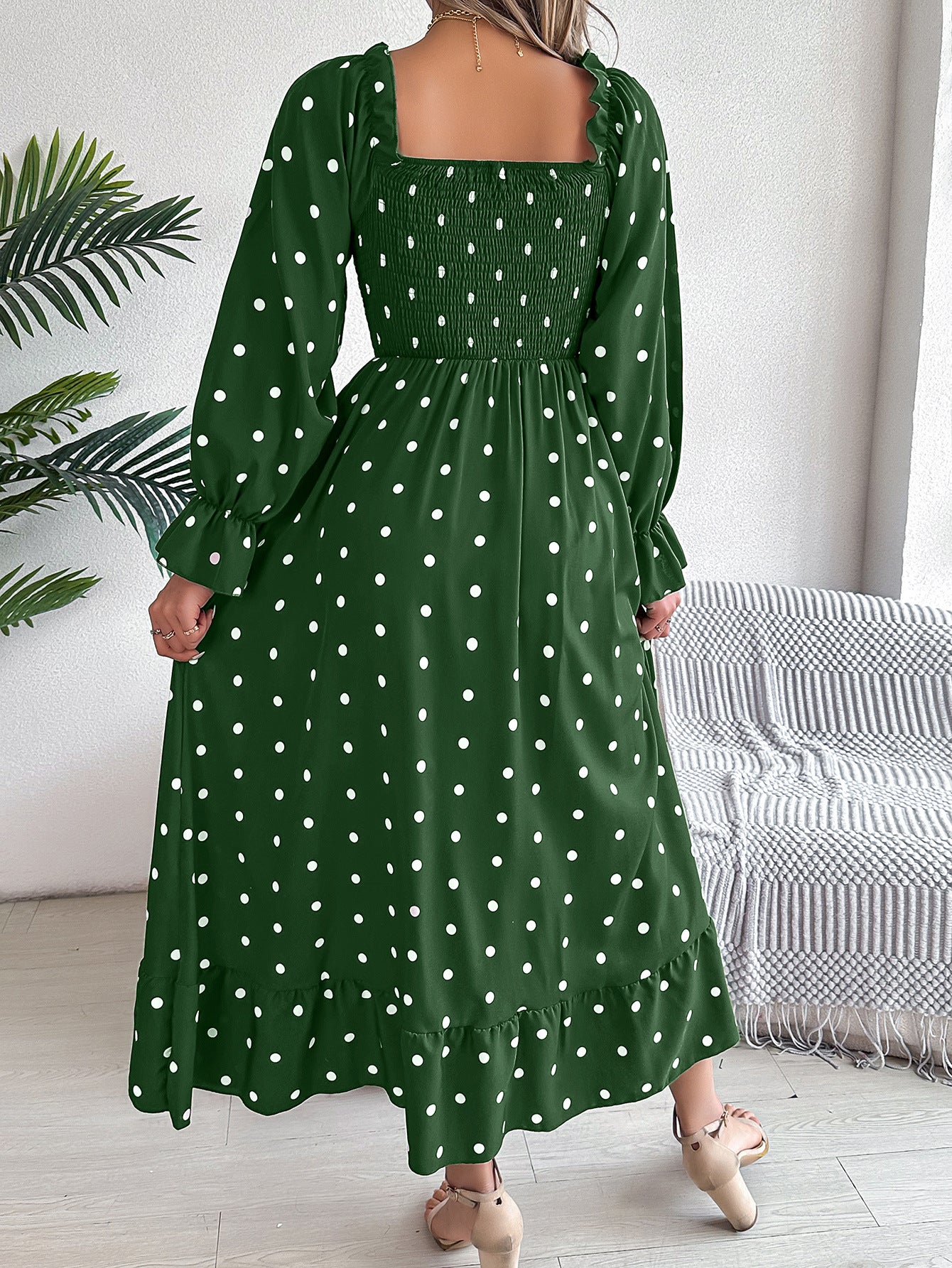 Elegant Polka Dot Maxi Dress in - by Malbusaat