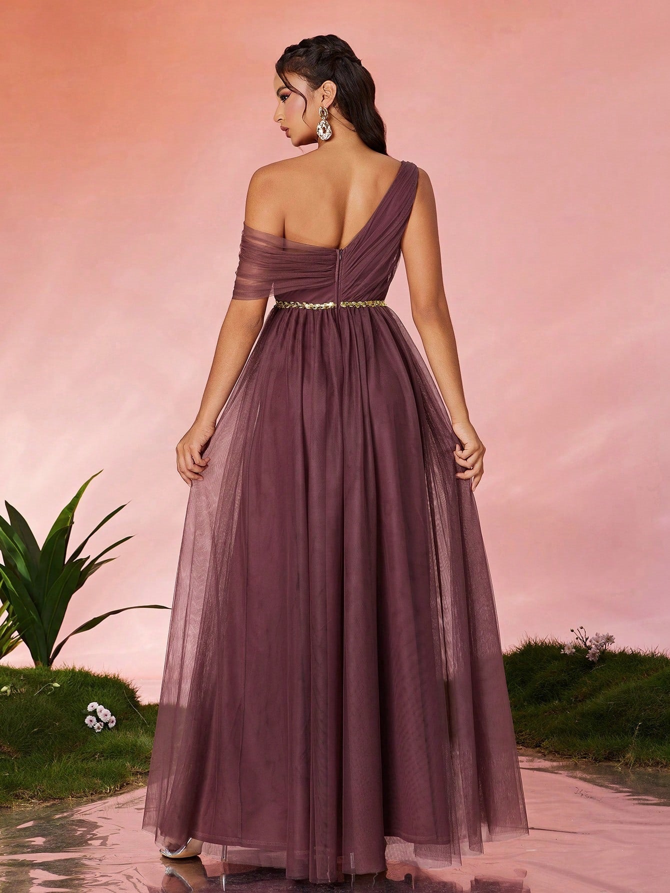 Elegant Purple Asymmetric Cutout Maxi in - by Malbusaat
