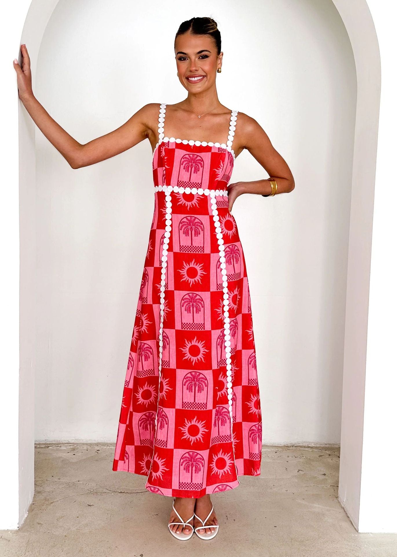 Elegant Lace Printed Spaghetti Strap Maxi in - by Malbusaat
