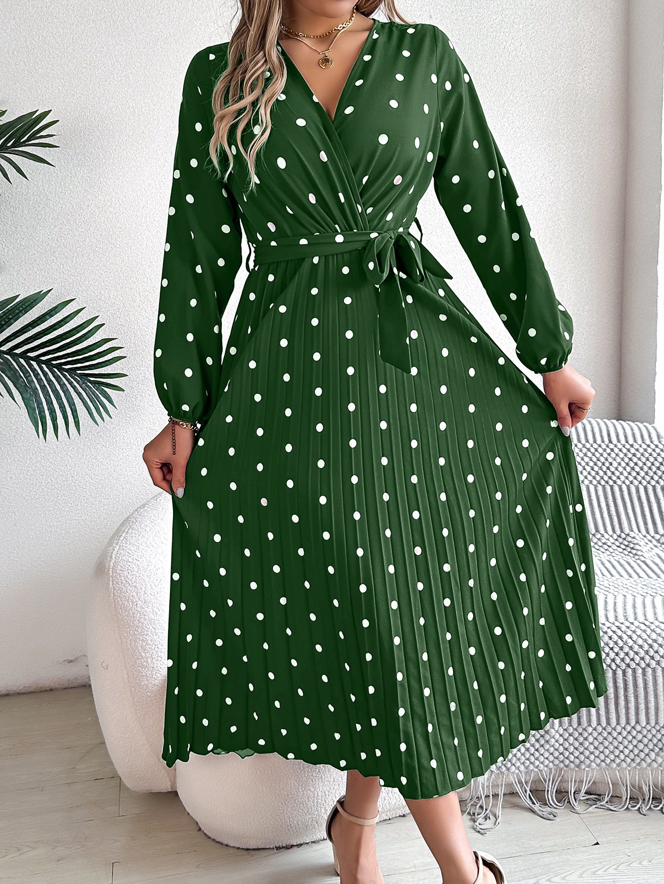 Polka Dot Maxi Dress in Green - by Malbusaat