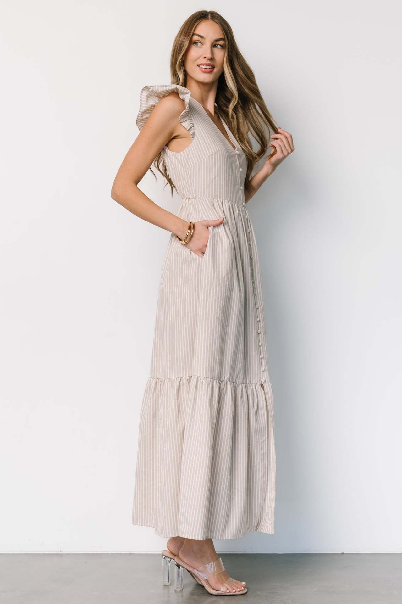 Striped V-Neck Shirt Maxi in - by Malbusaat