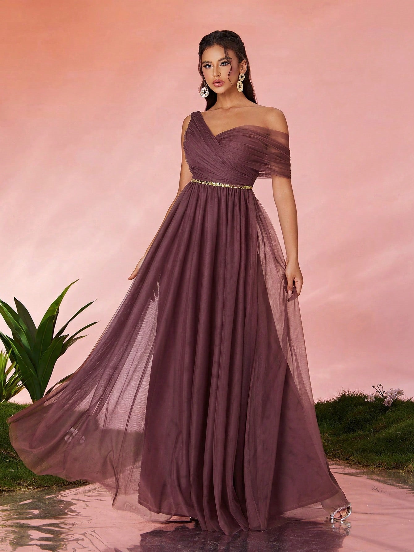 Elegant Purple Asymmetric Cutout Maxi in Purple - by Malbusaat