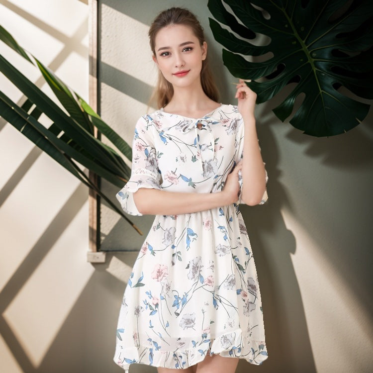 Floral Chiffon Dress in - by Malbusaat