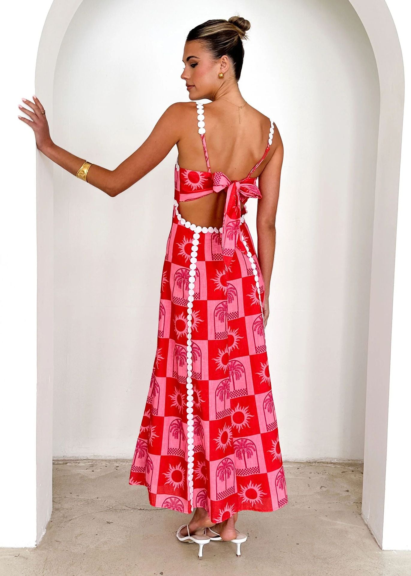 Elegant Lace Printed Spaghetti Strap Maxi in - by Malbusaat