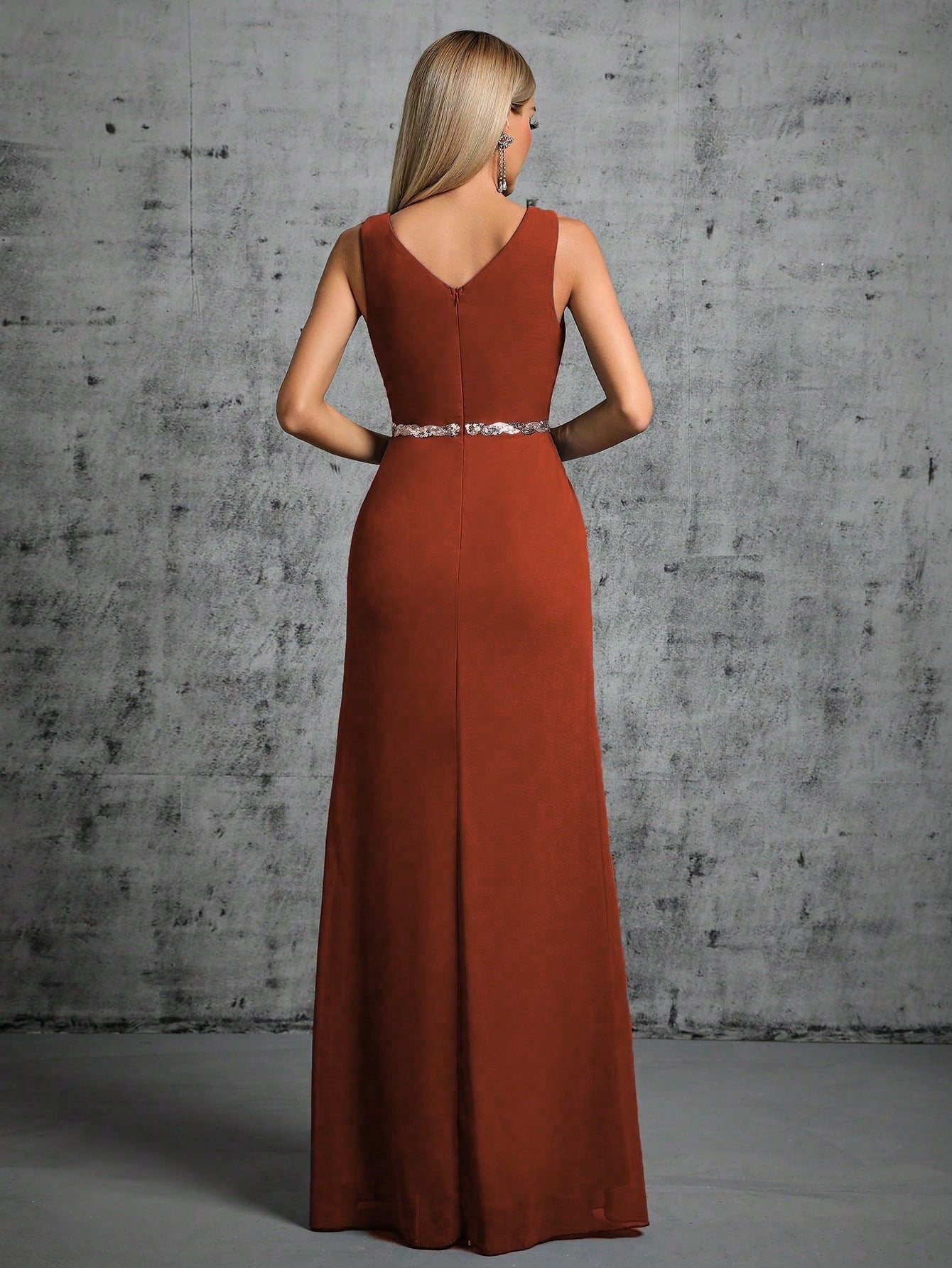 Elegant Brown V-Neck Maxi in - by Malbusaat