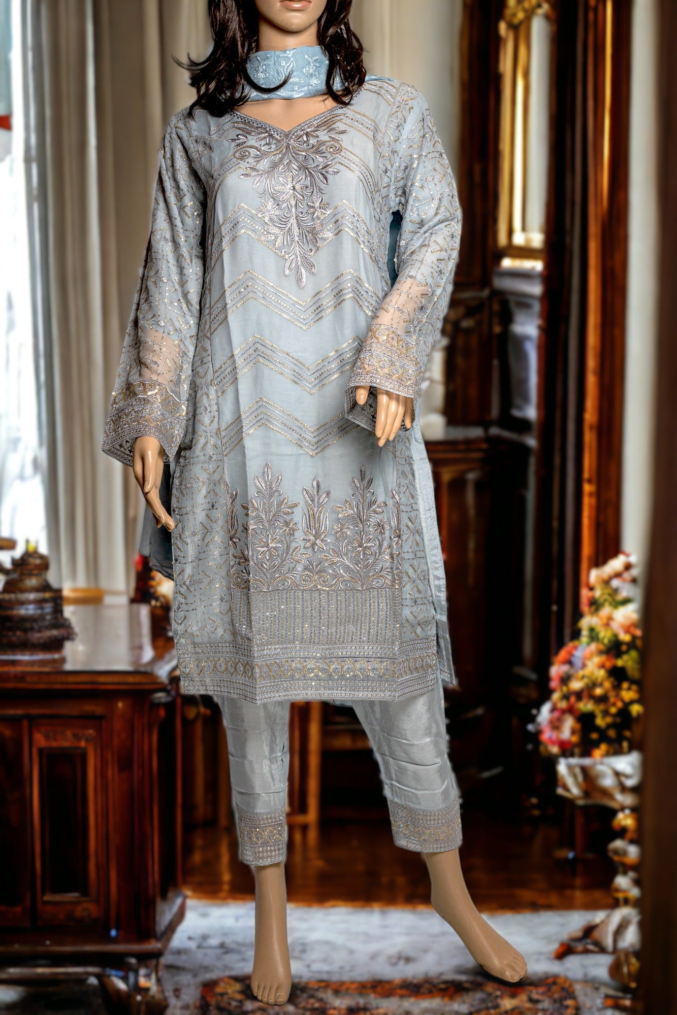 PURE CHIFFON DRESS WITH SEQUENCE WORK by Malbusaat Buy Pakistani Dress at Malbusaat