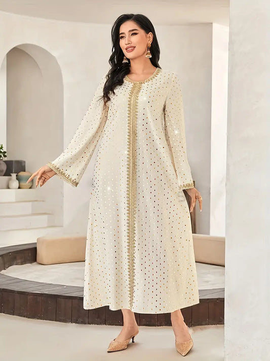 Polka Dot Print Crew Neck Kaftan Dress in - by Malbusaat