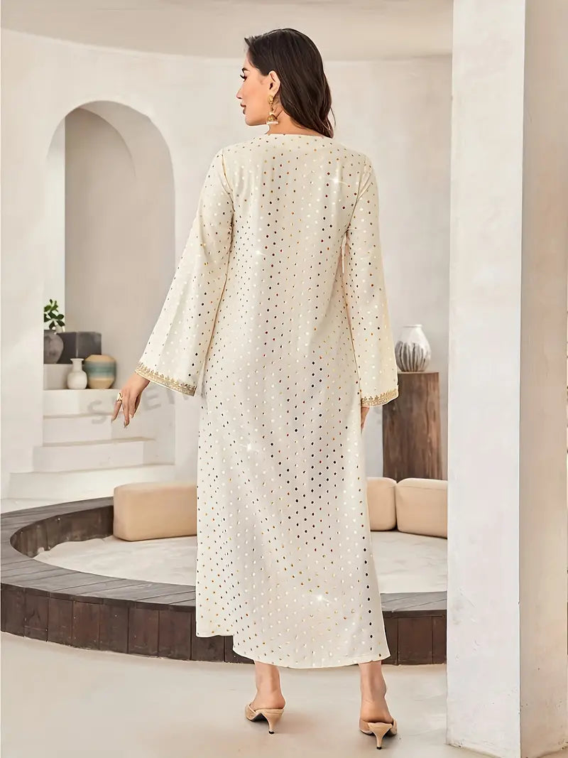 Polka Dot Print Crew Neck Kaftan Dress in - by Malbusaat