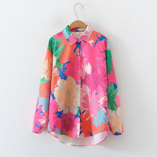 Printed Collared Long Sleeve Shirt in - by Malbusaat
