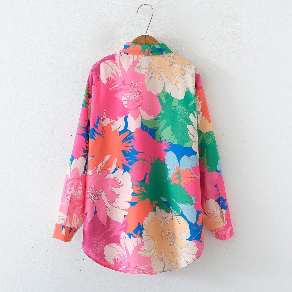 Printed Collared Long Sleeve Shirt in - by Malbusaat