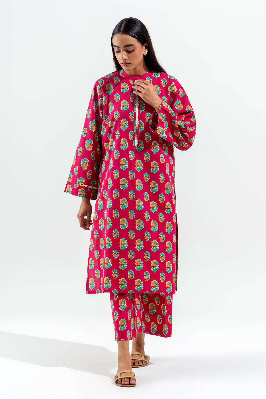 Printed Lawn Suit with Culotte Pants in - Pakistani Dress by Malbusaat