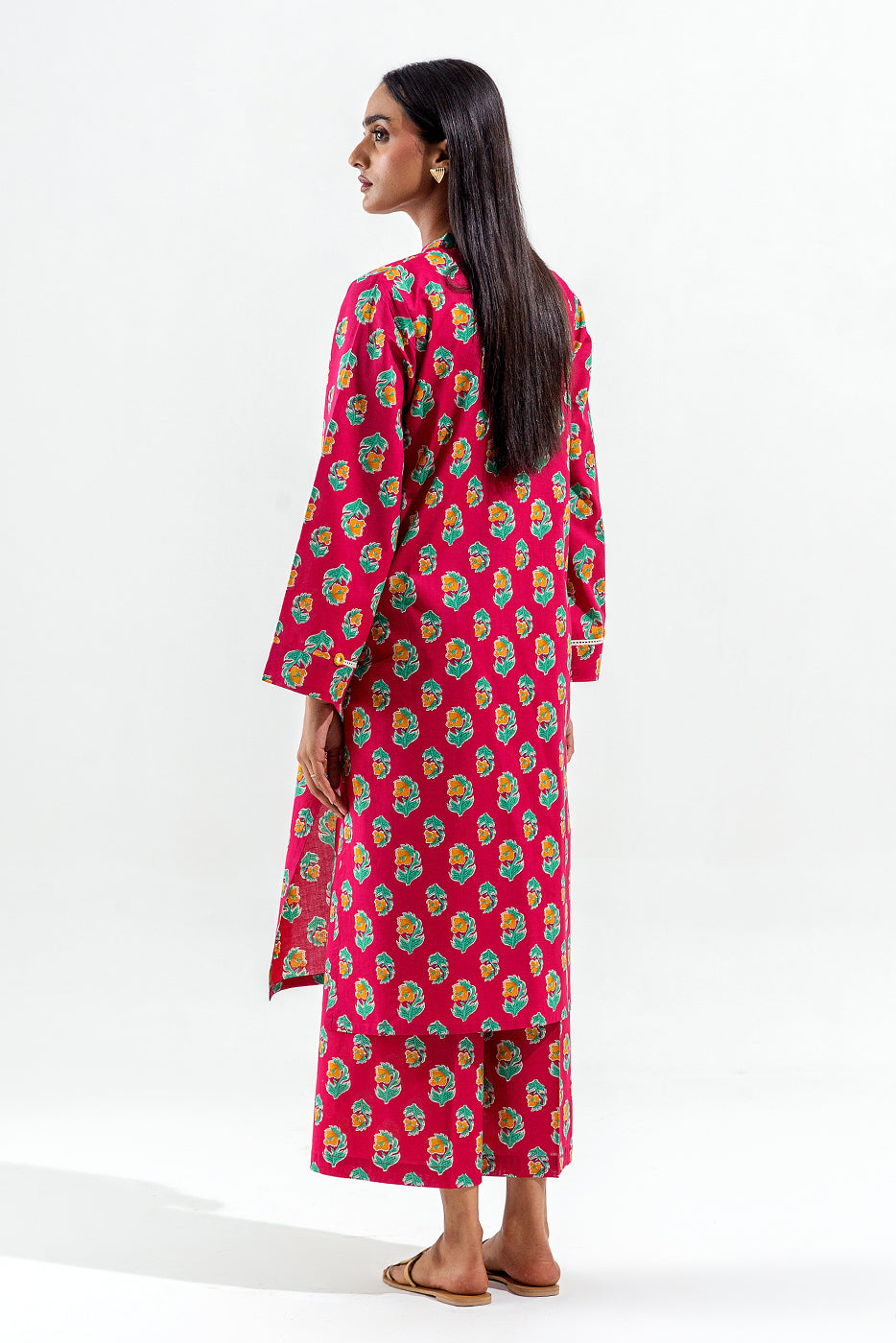Printed Lawn Suit with Culotte Pants in - Pakistani Dress by Malbusaat