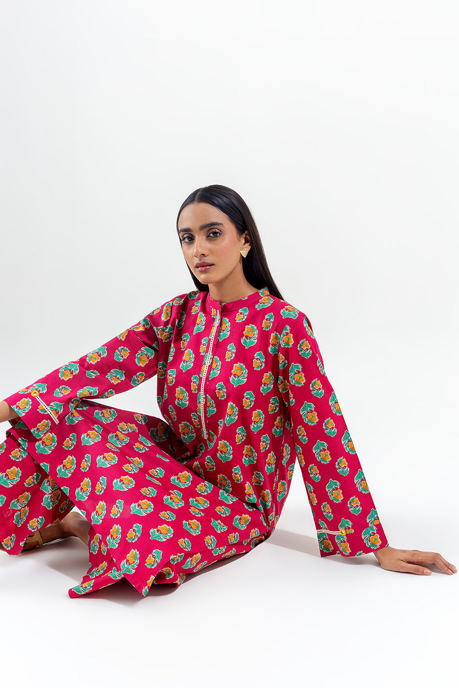Printed Lawn Suit with Culotte Pants in - Pakistani Dress by Malbusaat