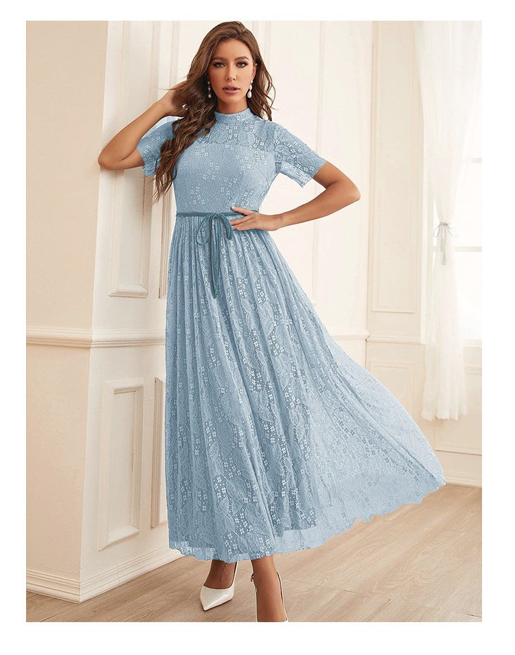 Printed Mesh Belted Maxi Dress in - by Malbusaat