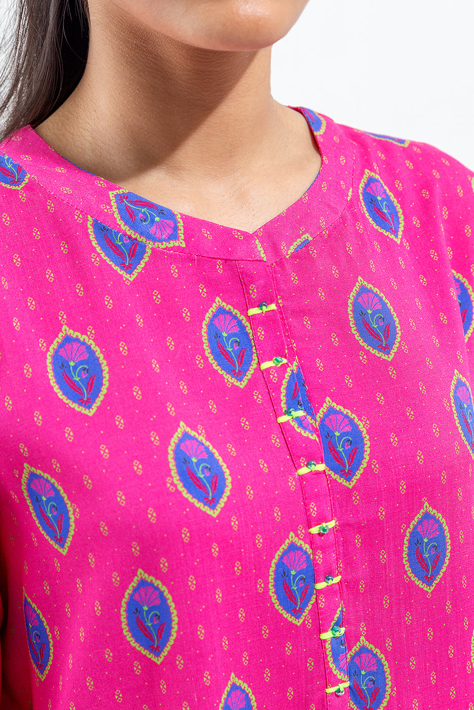 Printed Viscose Shirt with Hand worked Details in - Pakistani Dress by Malbusaat