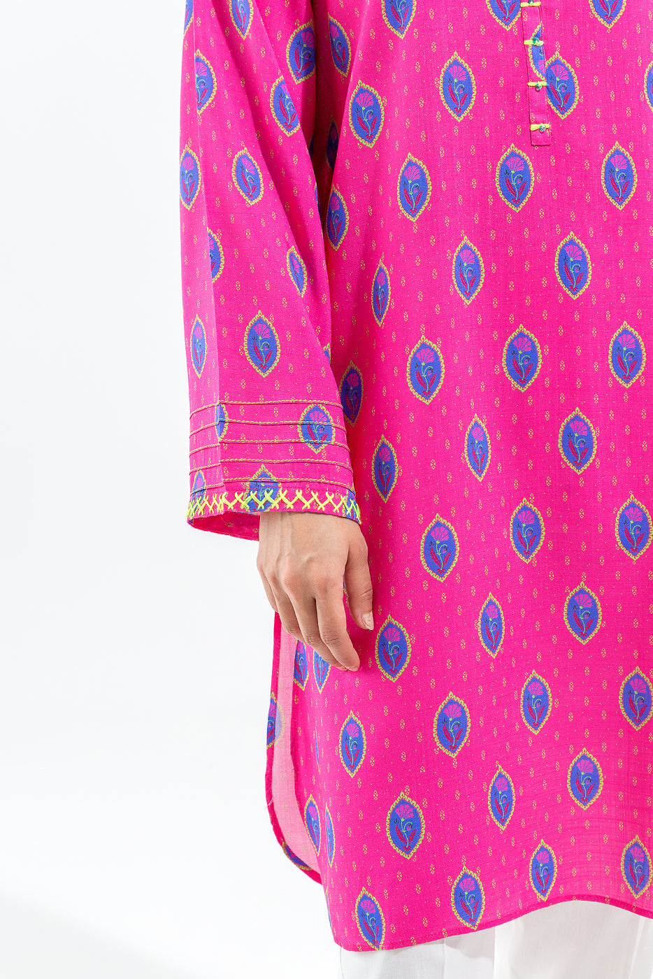 Printed Viscose Shirt with Hand worked Details in - Pakistani Dress by Malbusaat