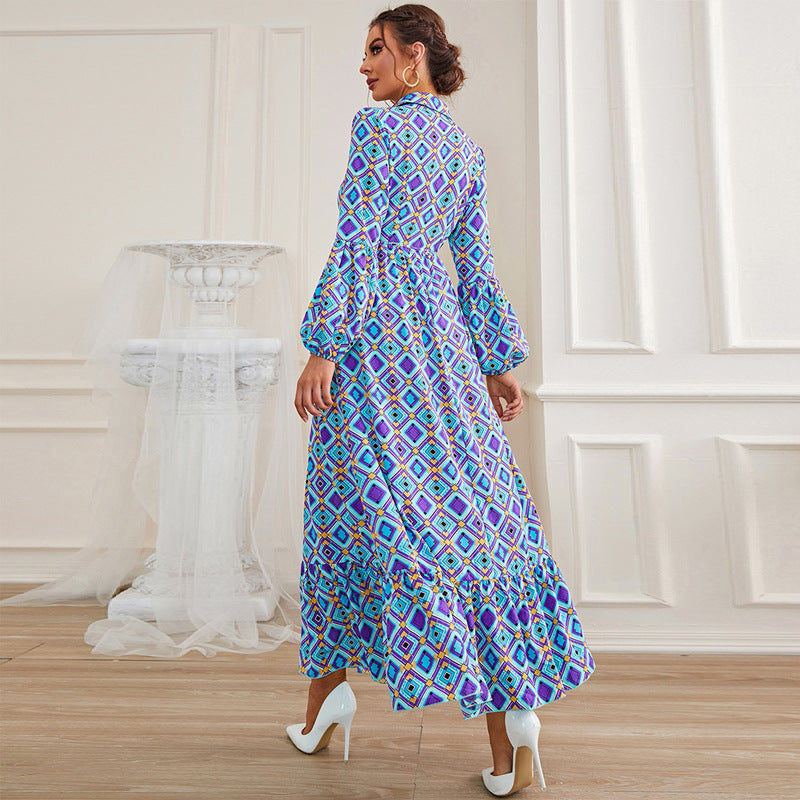 Retro Waist Blue Long Sleeve A Line Maxi in - Dresses by Malbusaat