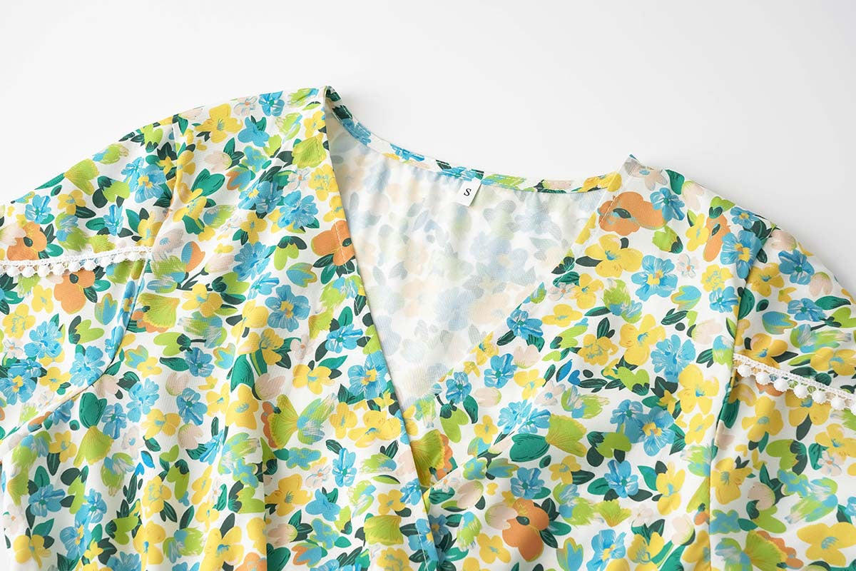 Small Floral Split V-Neck Summer Dress in - by Malbusaat